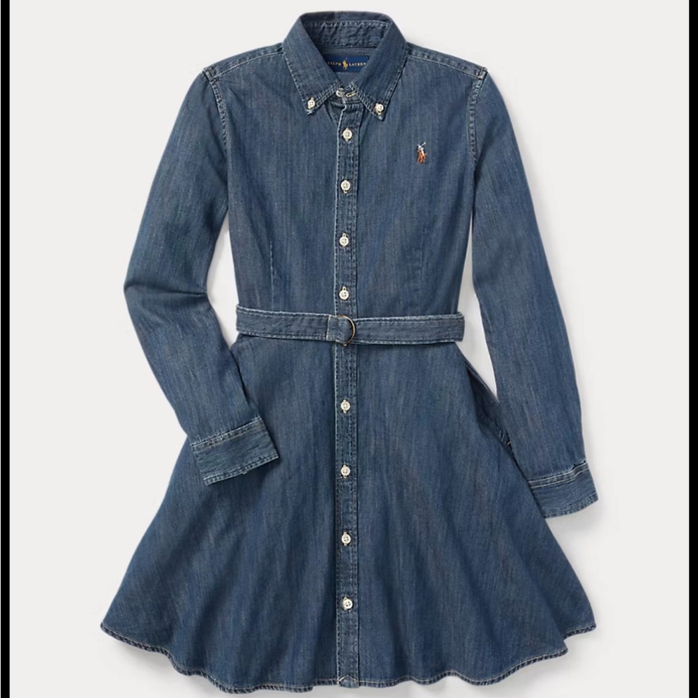 Polo Ralph Lauren Girls' Long Sleeve Button Denim Shirt Dress - No Belt